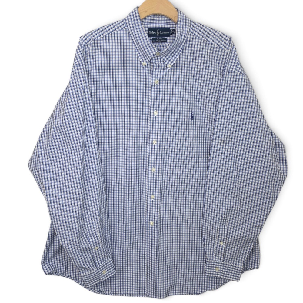 Vintage Ralph Lauren Shirt Mens XXL 2XL Blake Blue Plaid Long Sleeve Button Pony